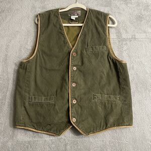 The Territory Ahead Quilted Vest Mens Large Green Trim Pockets Back Buckle